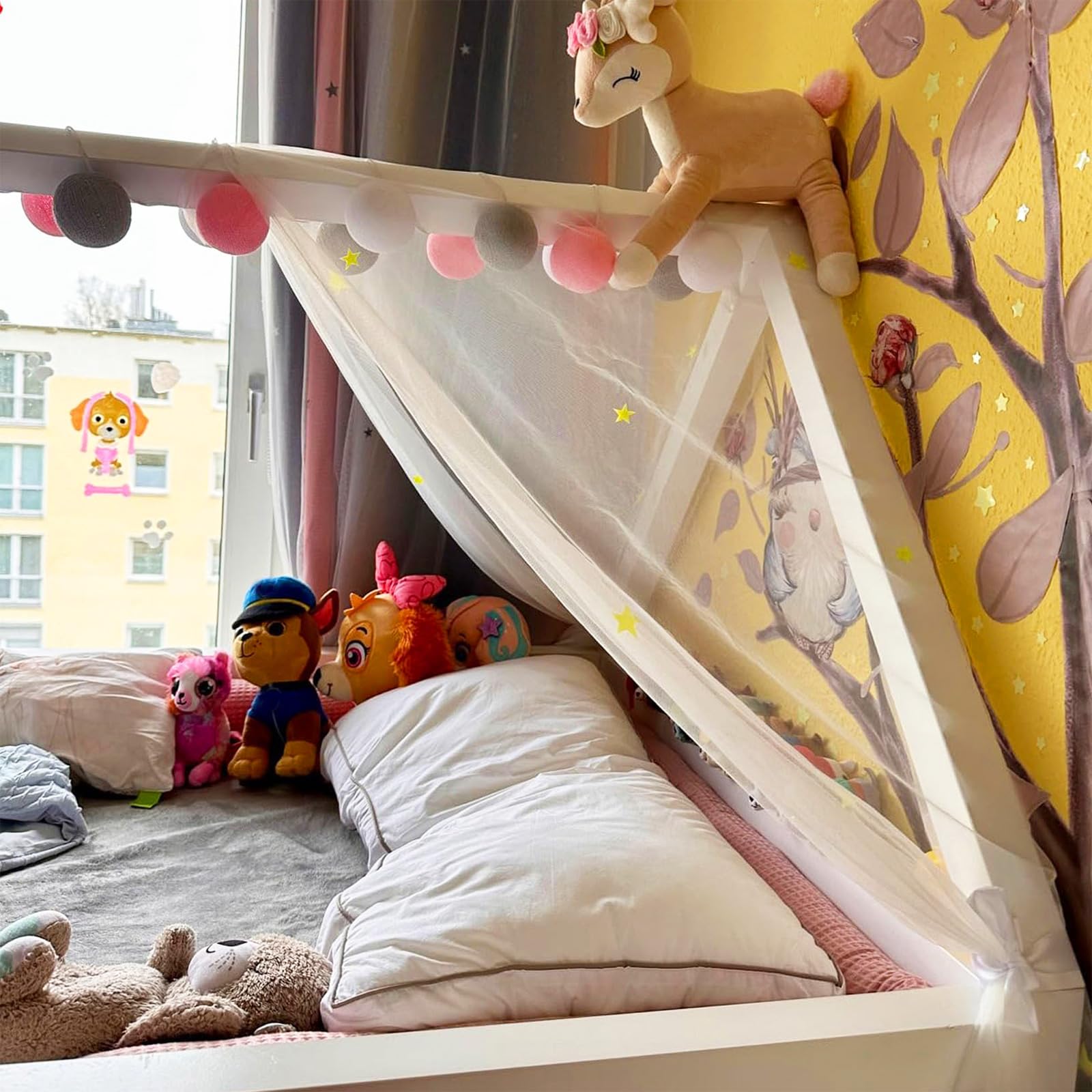 Ciel de lit avec étoiles lumineuses, baldaquin, décoration pour chambre d'enfant, cadeau pour fille/garçon, 135 x 420 cm, ciel de lit, rideaux décoratifs, lits d'enfant avec étoiles
