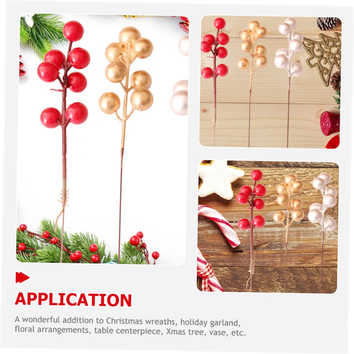 Ciieeo 80 Piezas Fruta de Navidad decoración navideña Rojas Falsas Christmas Tree Xmas Tree Home Decoracion Guirnalda Artificiales Tallo de Baya Artificial Espuma Rojo