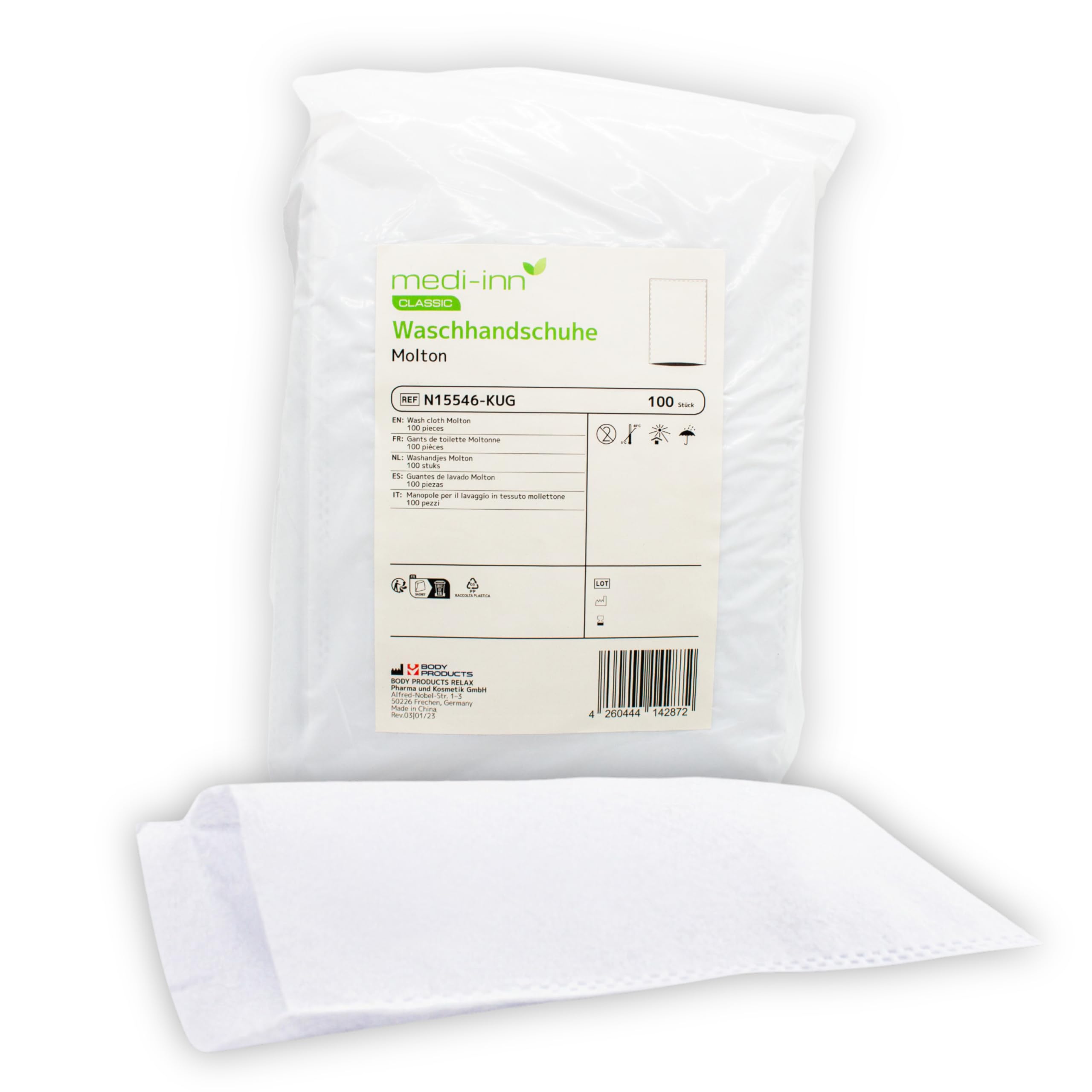 Jetable Gants de Toilette Einmalwaschlappen (Lingettes et Serviettes Jetables) Molton de Medi-Inn - 100 Stück