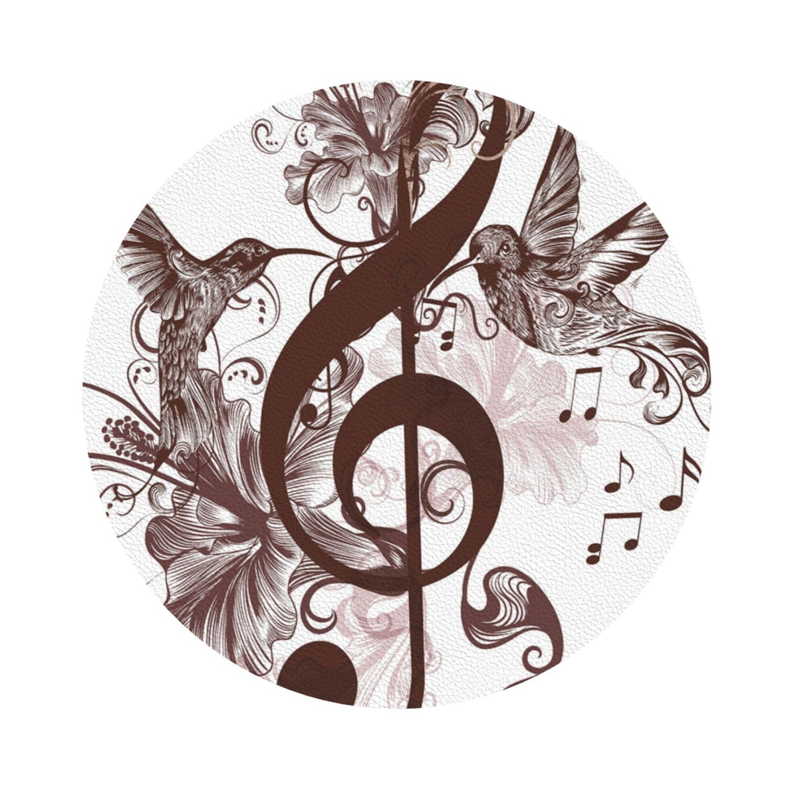 Music Symbol PU Leather Coasters Set of 6 Round Drink Coasters