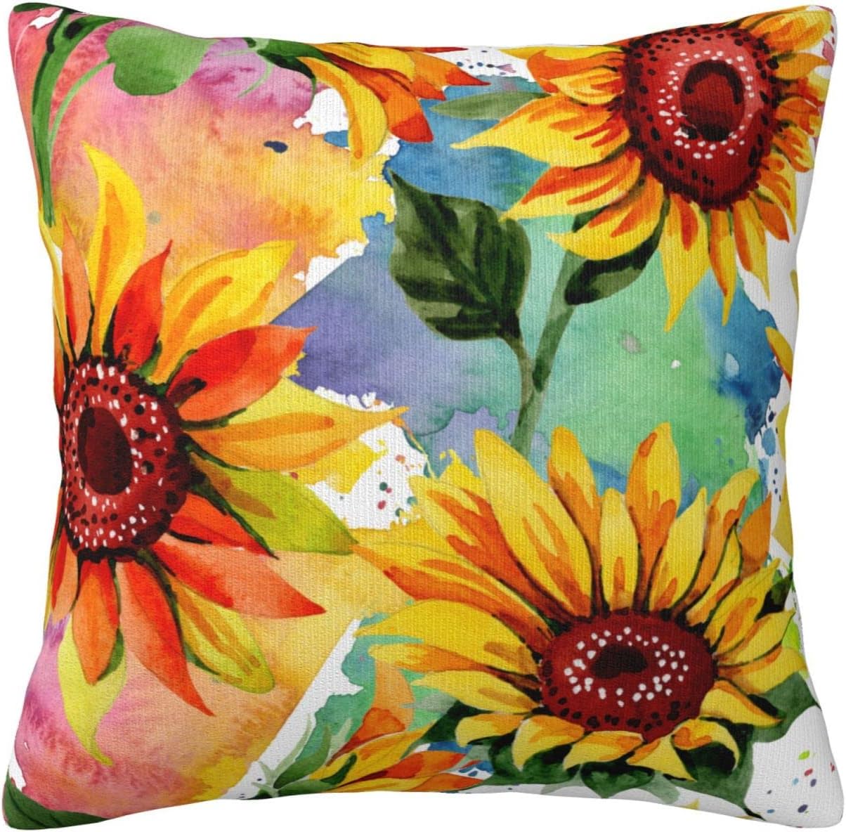18 x 18 Inch Art Sunflower Throw Pillow Case Cushion Cover Soft Square Pillowcases