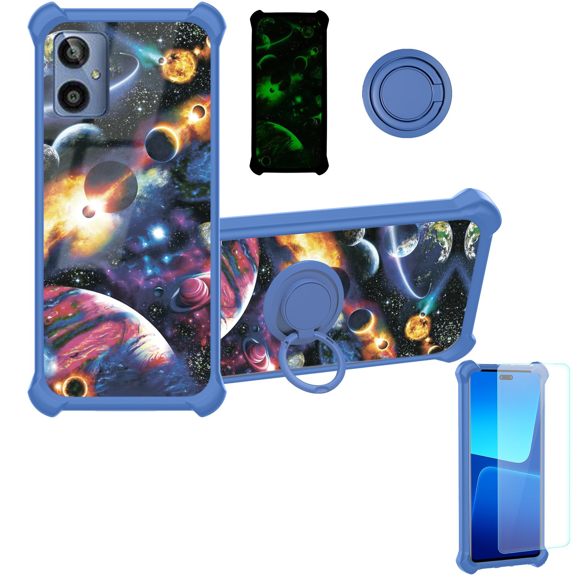 Case for Dcode Cygnal 2 Lite Phone Case Cover [with Tempered Glass Screen Protector][Hard PC + Soft Silicone][Ring Support] [Luminous Effect] YGL-XQ