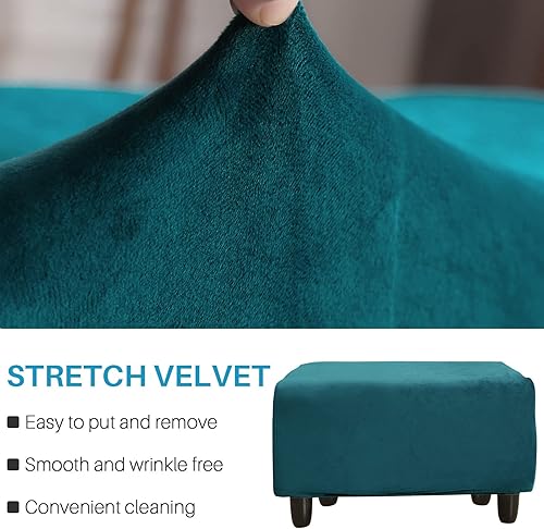 Miniatura 9 de Funda otomana, fundas otomanas de terciopelo rectangular y elásticas para taburetes de pies para sala de estar, protector de muebles de