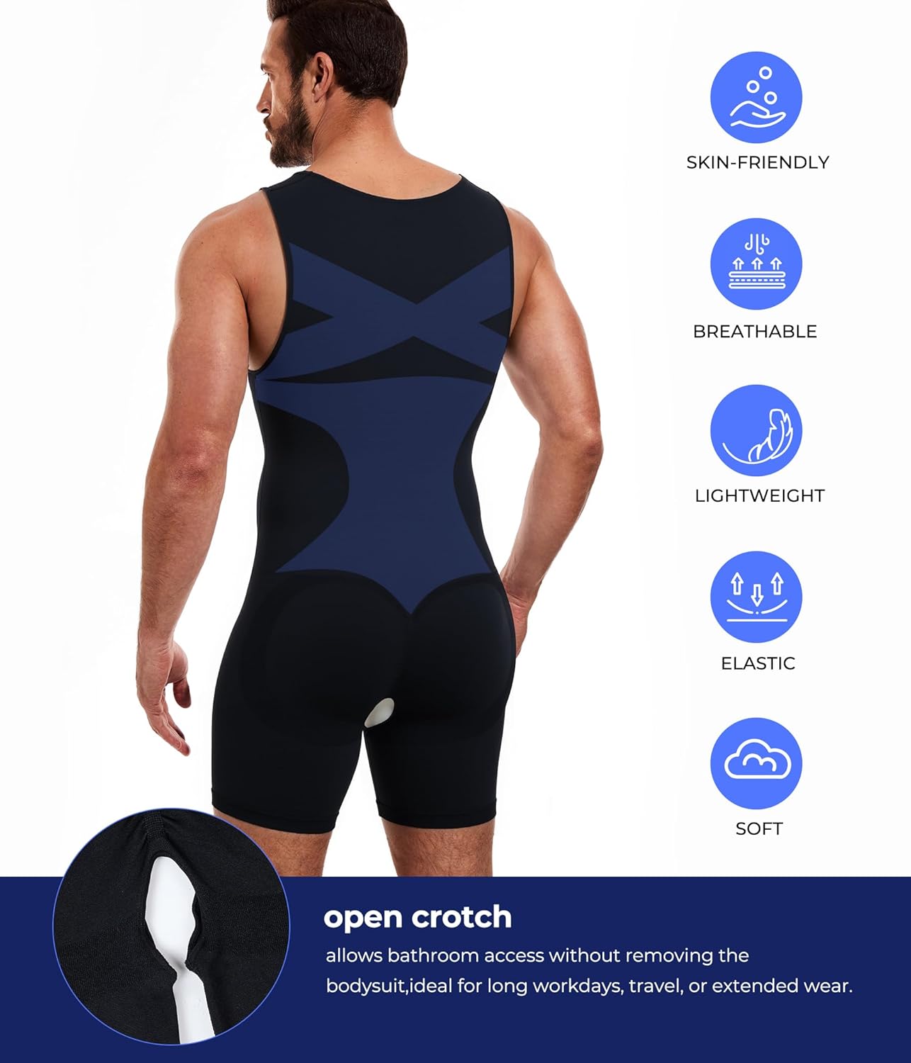 TAILONG Mens Shapewear Tummy Control Bodysuit Slimming Tank Top Full Body Shaper Sleeveless Compression Shirts - Image 4