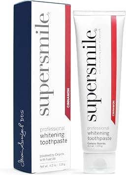 Supersmile Professional Whitening Toothpaste, 4.2 oz, Cinnamon Toothpaste with Calprox and Fluoride, Whitens 3 Shades After 1 Day, Tooth Stain Remover, Enamel Safe for Veneers & Bonding