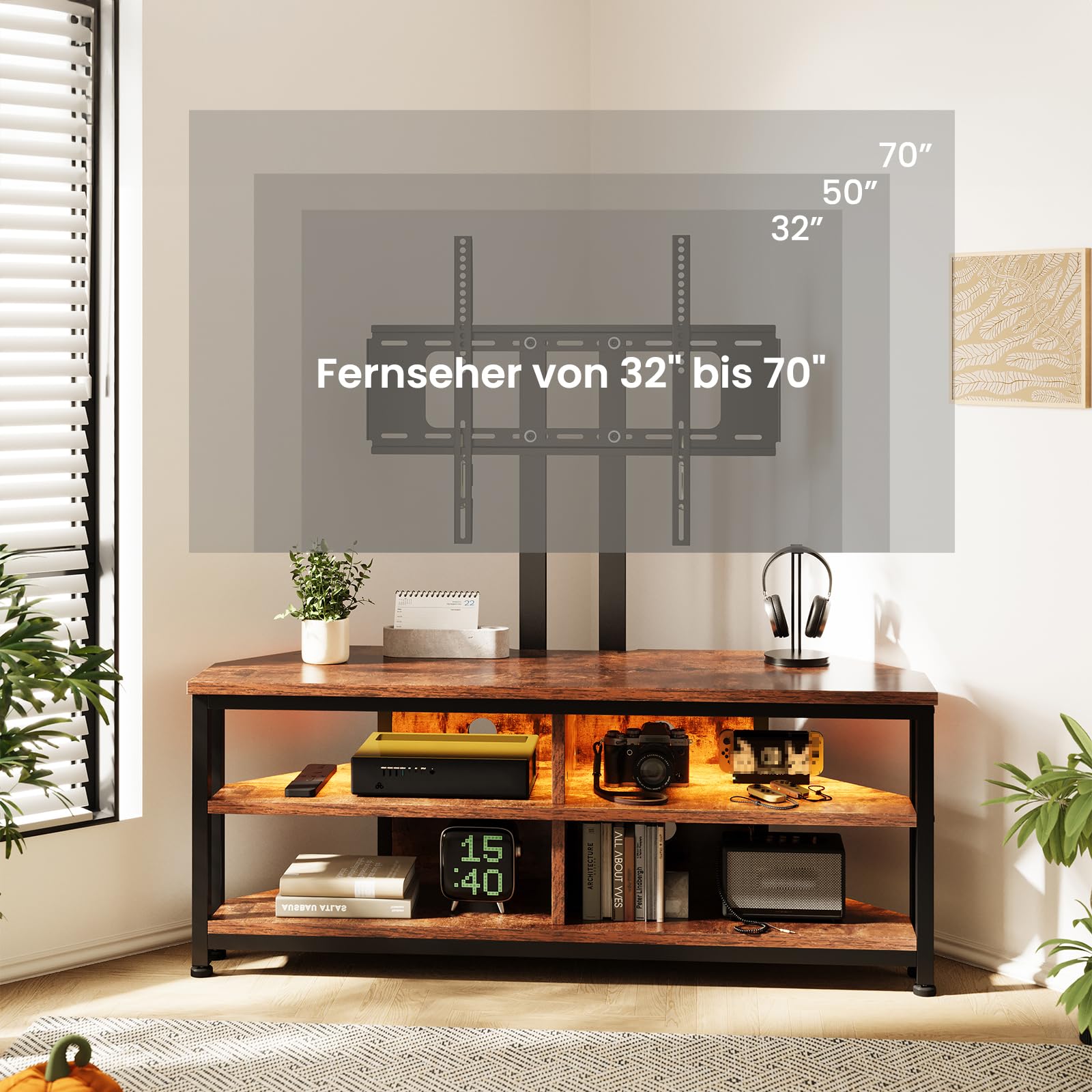 Dripex Mueble de TV con Soporte Ajustable y LED para televisores y Pantallas LCD LED de 32 a 70 Pulgadas, 106 cm