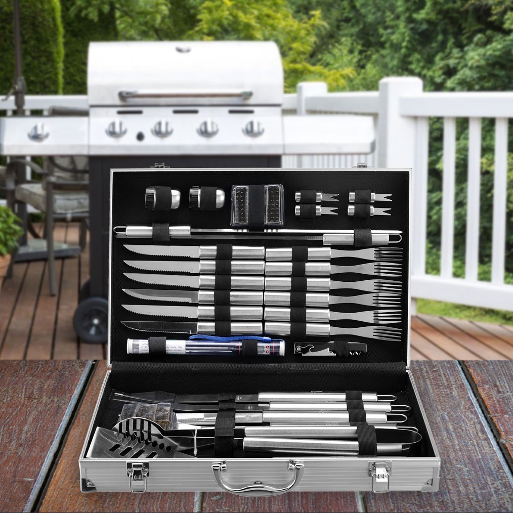 Attrezzi Professionali Barbecue Set5 Utensili Lunghi Per Grigliare Arrostire In Acciaio 1810 Grill Coltello Spatola Forchettone 78639562