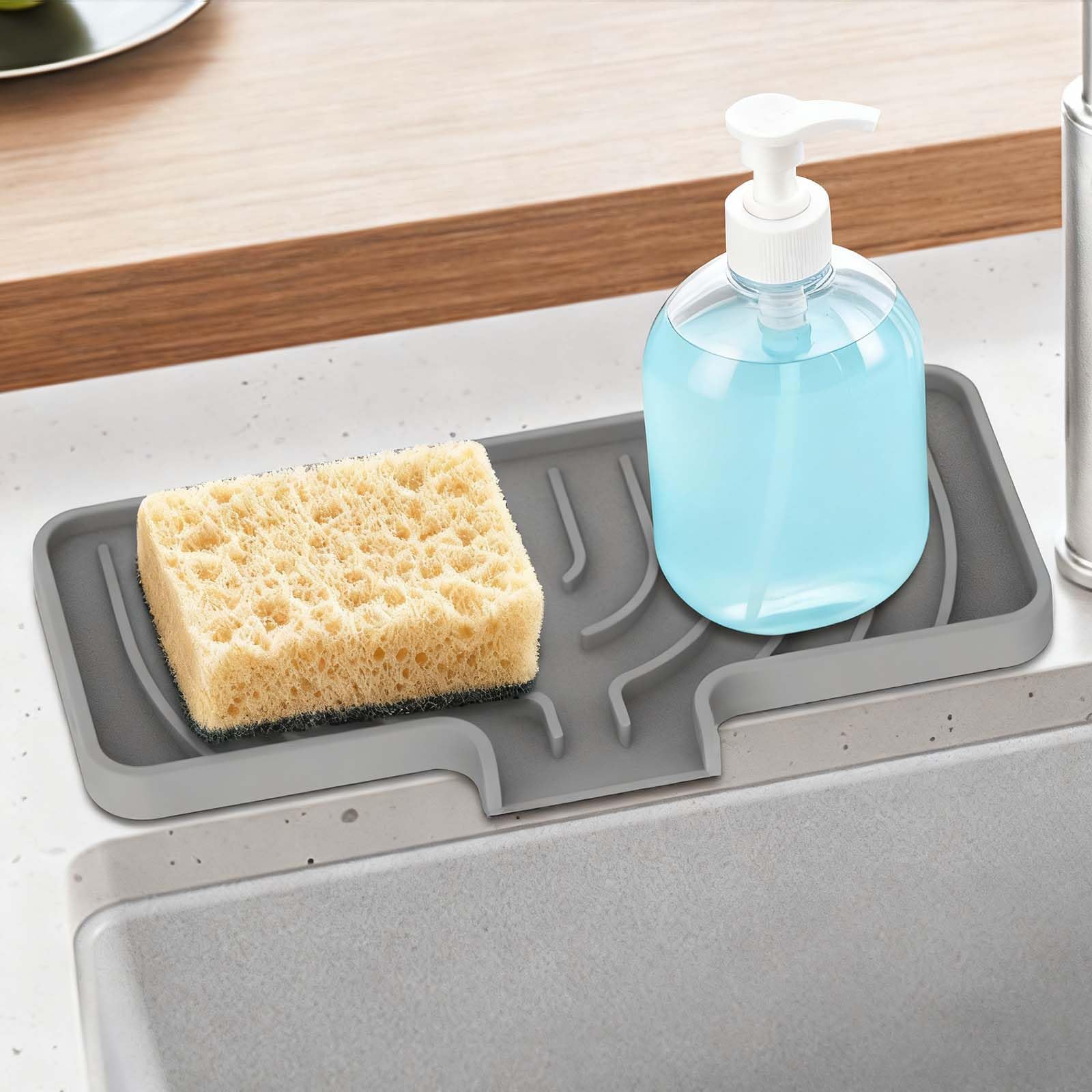 GUUKIN Sponge Holder for Kitchen Sink 9 8 4 9 Silicone Sponge Holder Soap Tray with Drain Dish