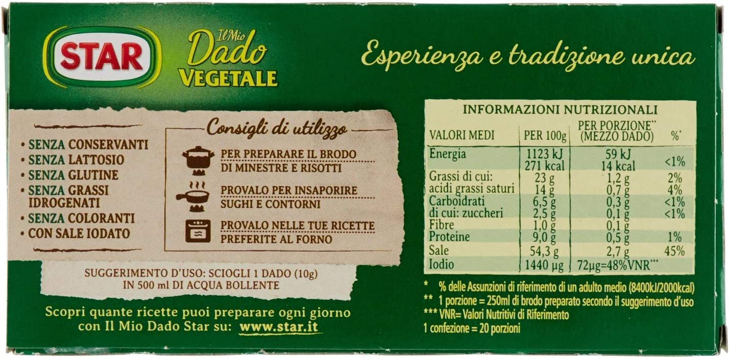 Star il Mio Dado 12 vegetales con 9 verduras sin conservantes sin lactosa ni glutenfre italian gourmet polpa 400 g
