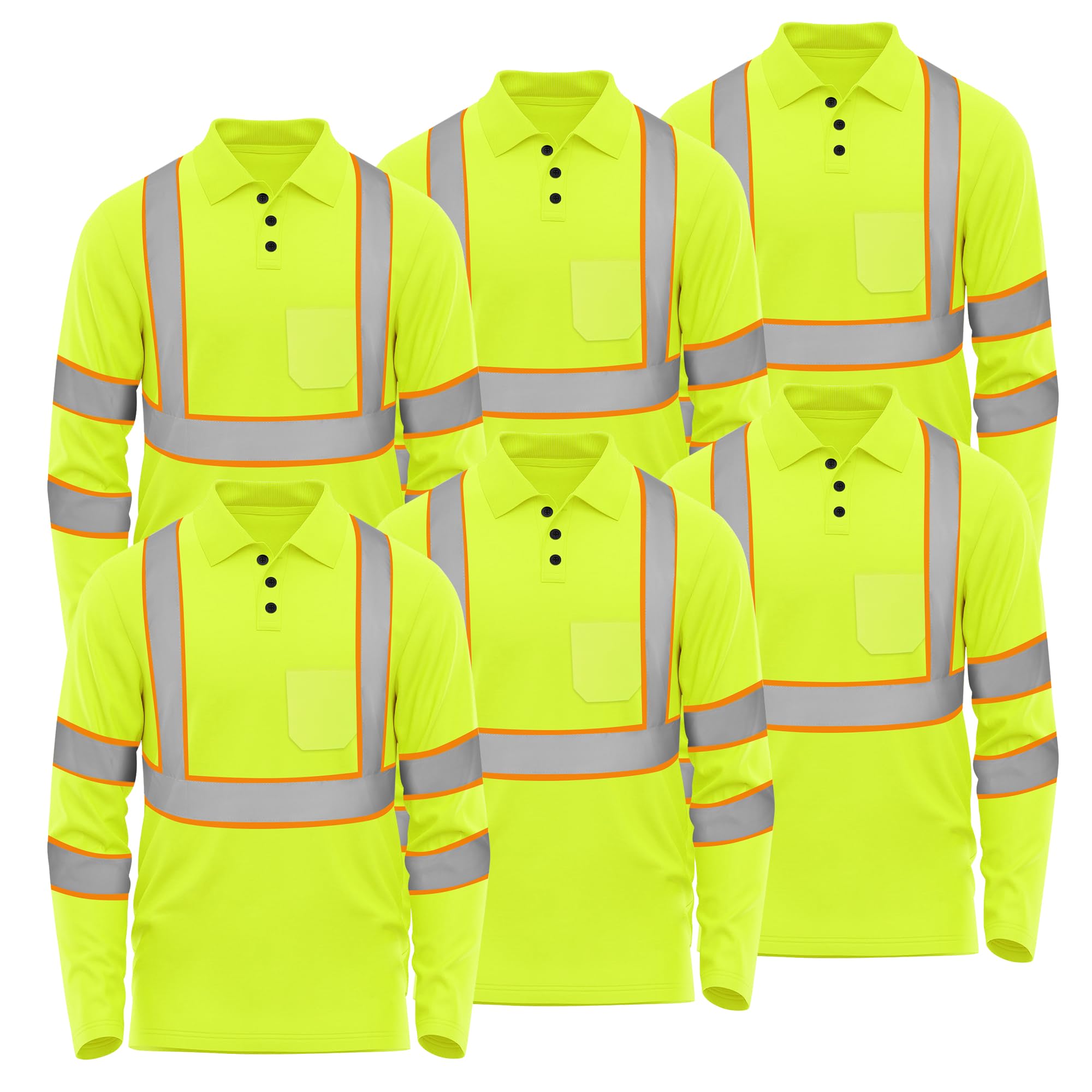 W&H Hi Vis Reflective Polo Shirt for Men Safety Workwear with 360° Reflective Strips, Breathable Polyester Fabric