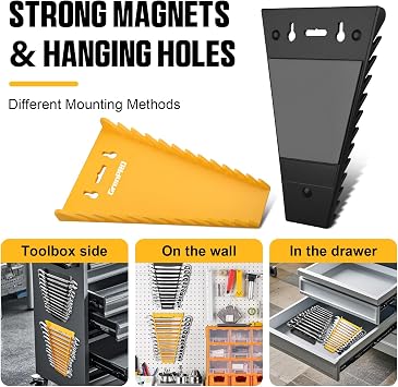 GRENPRO Wrench Organizer for Tool Box, 2 Pack Magnetic Wrench Holders Organizers, Storage for Tool Box Drawer, SAE 1/4 - 15/16 & Metric 6 MM-24 MM Wrenchs Rack