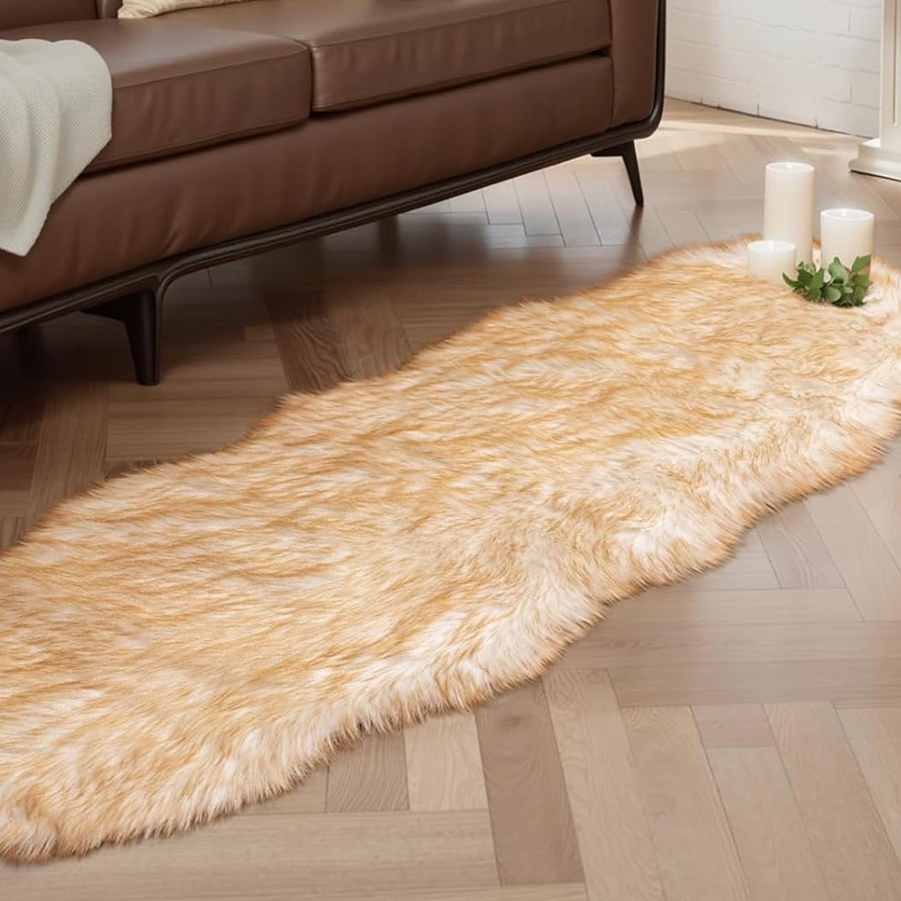 JXLOULAN Soft Fluffy Faux Sheepskin Rugs Gradient Brown 60x160 cm Faux Fur Area Rugs for Bedrooms Living Room Kids Rooms Décor — image 1