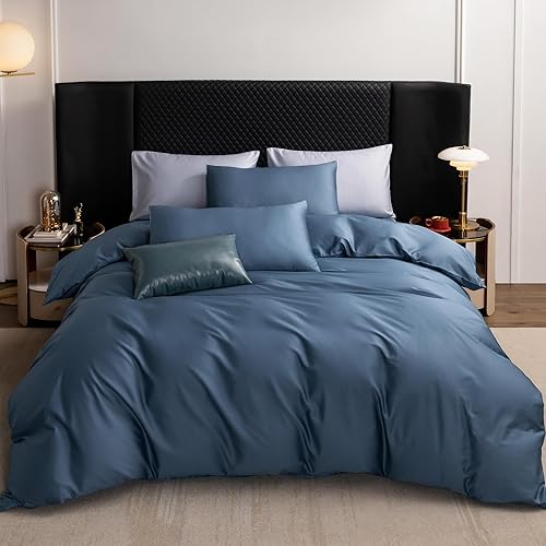 Miniatura 7 de MooMee Juego de funda de edredón extra larga de algodón de fibra de 600 hilos, textura de algodón egipcio, satén sedoso, suave, cómodo, duradero