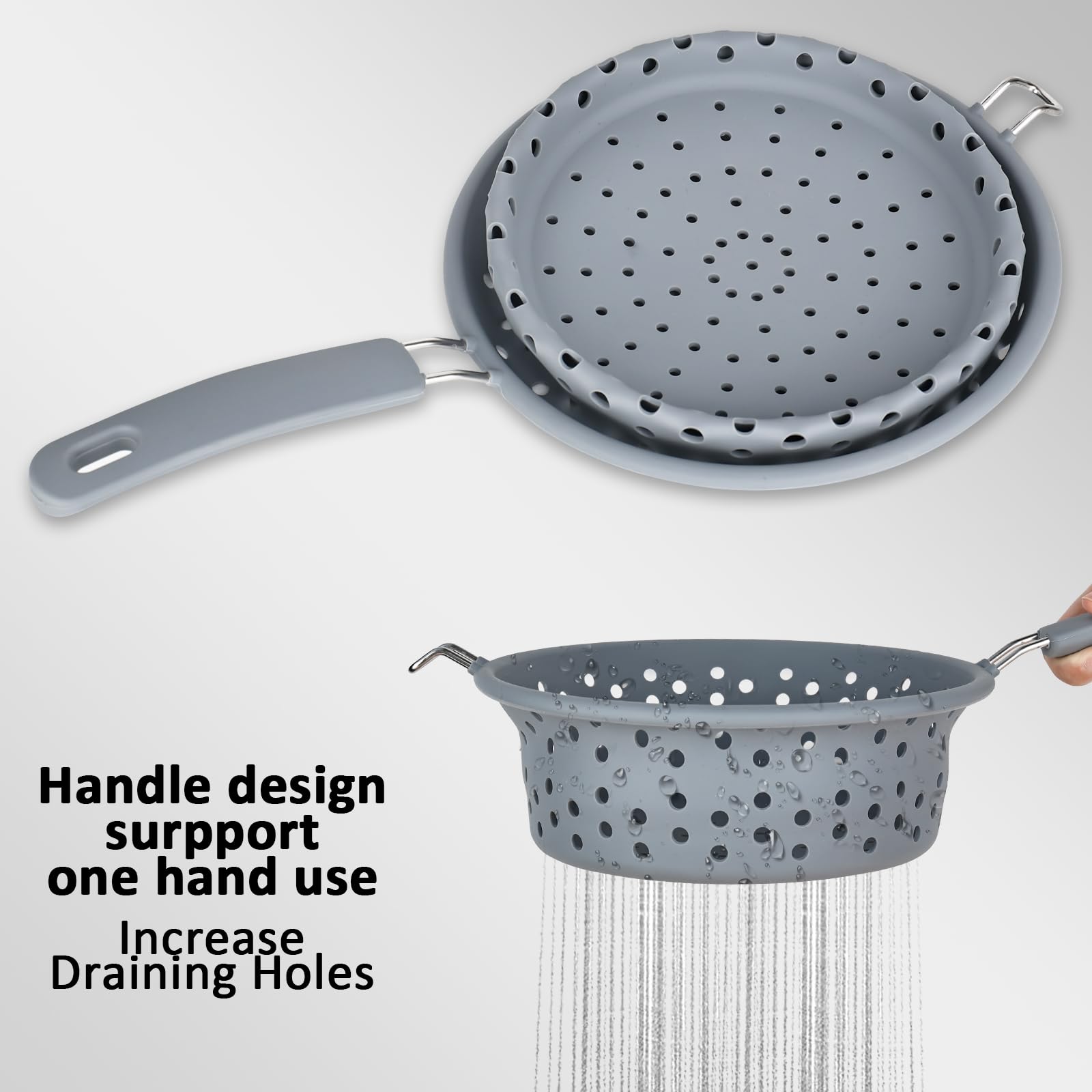 Colador plegable de 21 cm, colador de pasta con asa, colador plegable de silicona, colador multifuncional, resistente al calor, colador de alimentos, para espaguetis, pasta, verduras, frutas