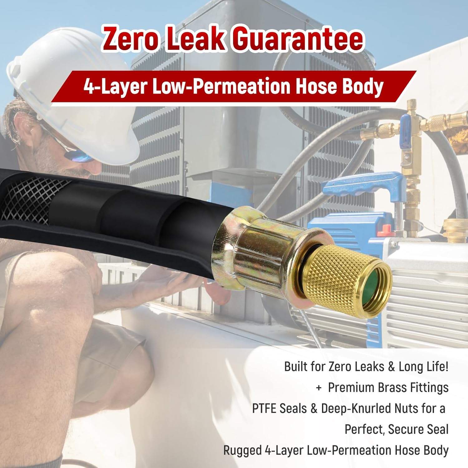 High - Flow 1/2" Internal Diameter HVAC Vacuum Refrigerant Hose - 3/8" to 1/4" Fittings, 20 Microns Vacuum, 6 - Feet for Fast Evacuation & Recovery