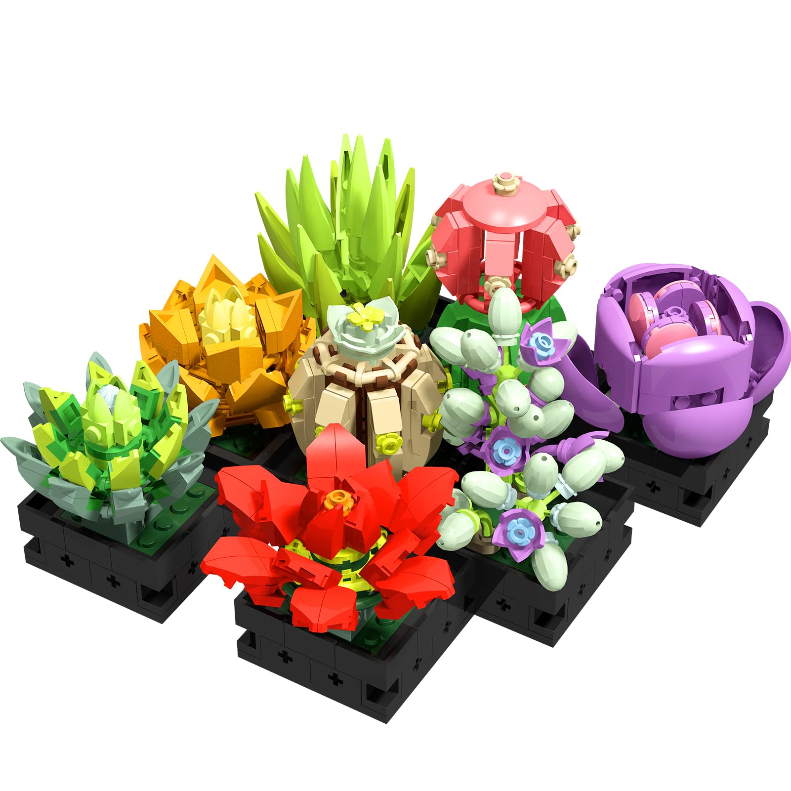 Succulents Flowers Building Set for Adults, Flowers Botanical Collection Building Set, Bonsai Plant Home Decor Succulents Sets, Idea Building Project, Decoration Gifts for Adults (735 Pices)
