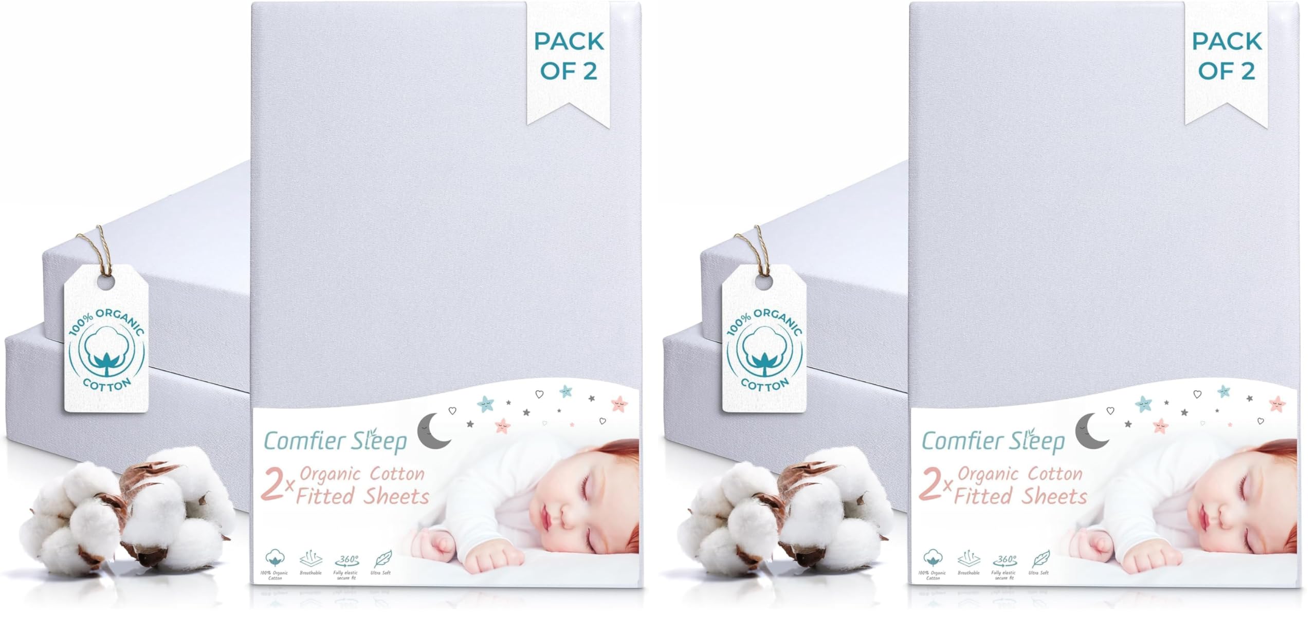 Next To Me Crib Sheets 51x85cm – Award-Winning 2 Pack Organic Cotton White Bedside Crib Fitted Sheets – Soft Breathable Tutti Bambini CoZee Fitted Sheets for Daily Use — view 24