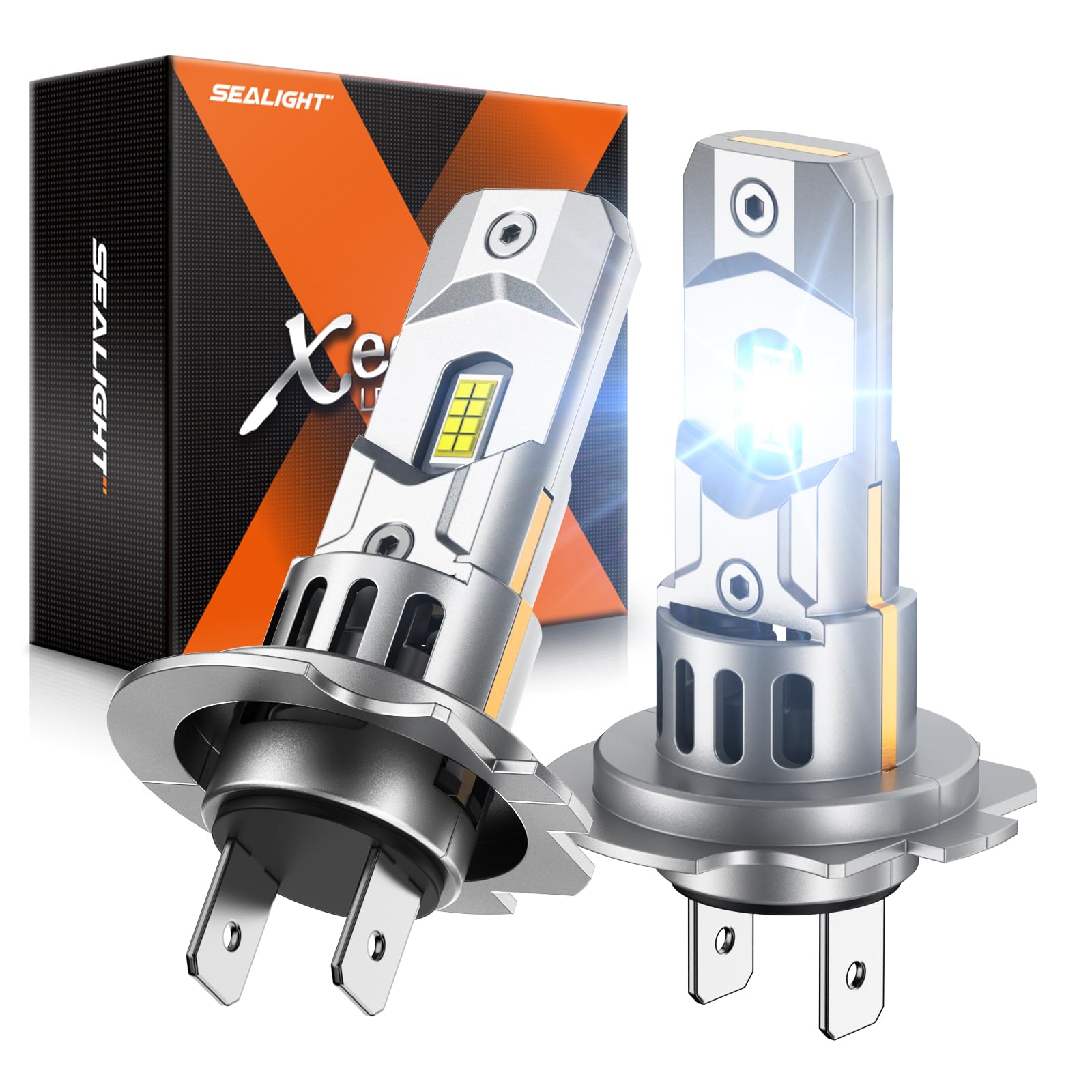 SEALIGHT H7 Led Bulbs, 80,000LM 1200% Brightness H7 Light Bulbs, 6500K Cool White Bulbs with Silent Cooling Fan, 70,000+ Hrs Long-Term Extended Lifespan, Plug and Play with Canbus Ready, Pack of 2