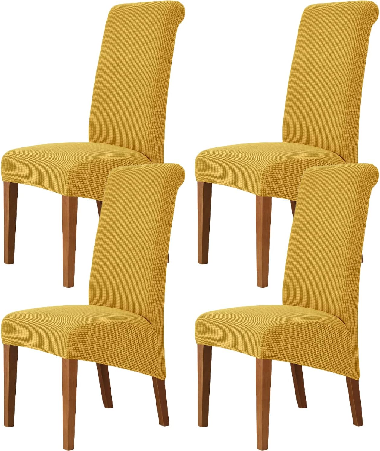 Deisy DeeDeisy Dee Stretch XL/Oversized Soft Spandex Extra Large Dining Room Chair Covers for Kitchen Dining，Removable Washable Chair Protectors Slipcovers (Yellow, 4)