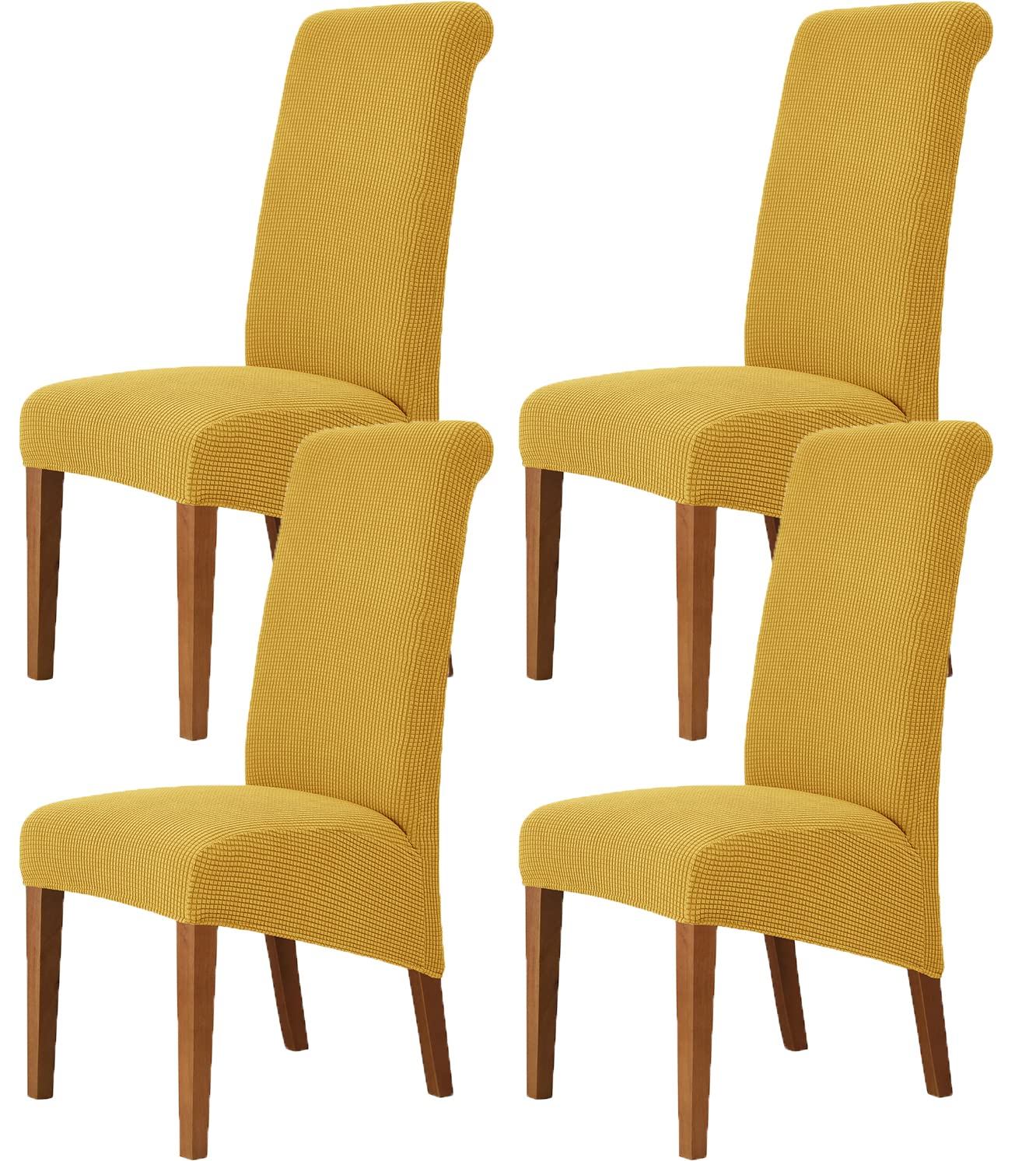 Deisy DeeDeisy Dee Stretch XL/Oversized Soft Spandex Extra Large Dining Room Chair Covers for Kitchen Dining，Removable Washable Chair Protectors Slipcovers (Yellow, 4)