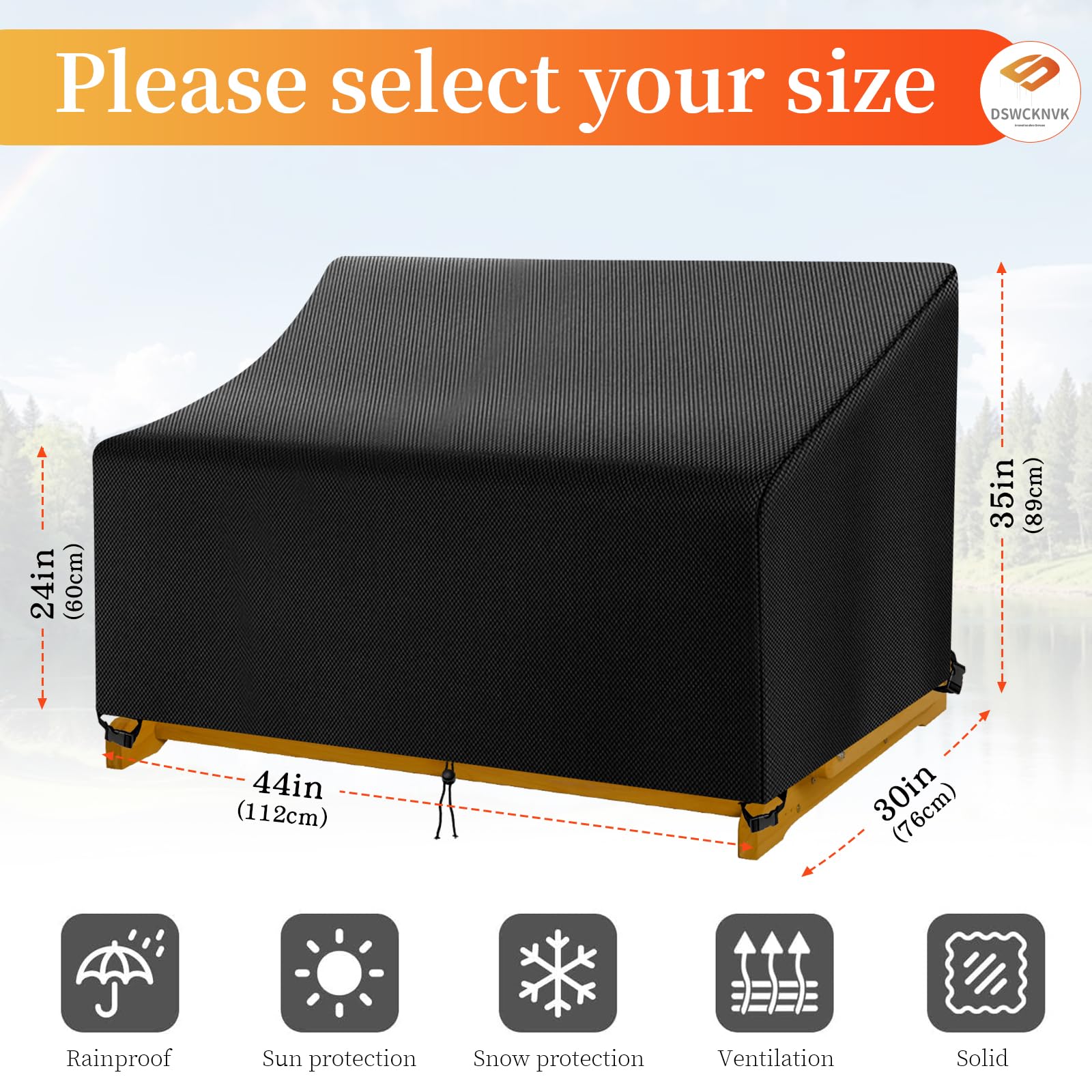 DSWCKNVK Outdoor Glider Bench Cover,Suitable for Glider Bench for Outside Patio,2-Person Patio Glider Rocking Chair Cover,420D Waterproof Oxford Cloth,Sunshade Rainproof (Black,44 * 30 * 24/35in)