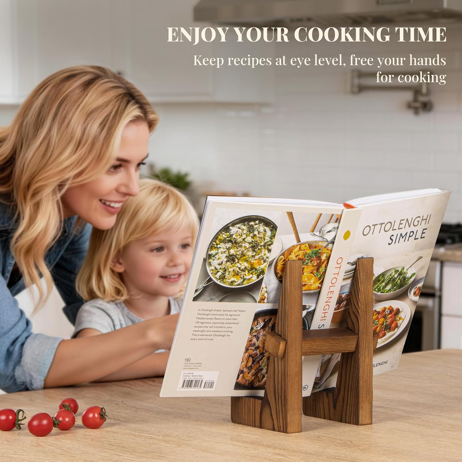 ANBOXIT Cookbook Stand for Kitchen Counter, Wooden Cookbook Holder