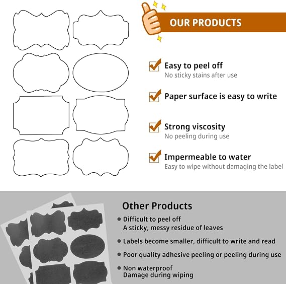 200 Pcs Labels for Jars, Pantry Labels, Food Label Stickers, Reusable Chalkboard Labels for Kitchen, Bottles, Food Containers (2 x 1.38 inch)