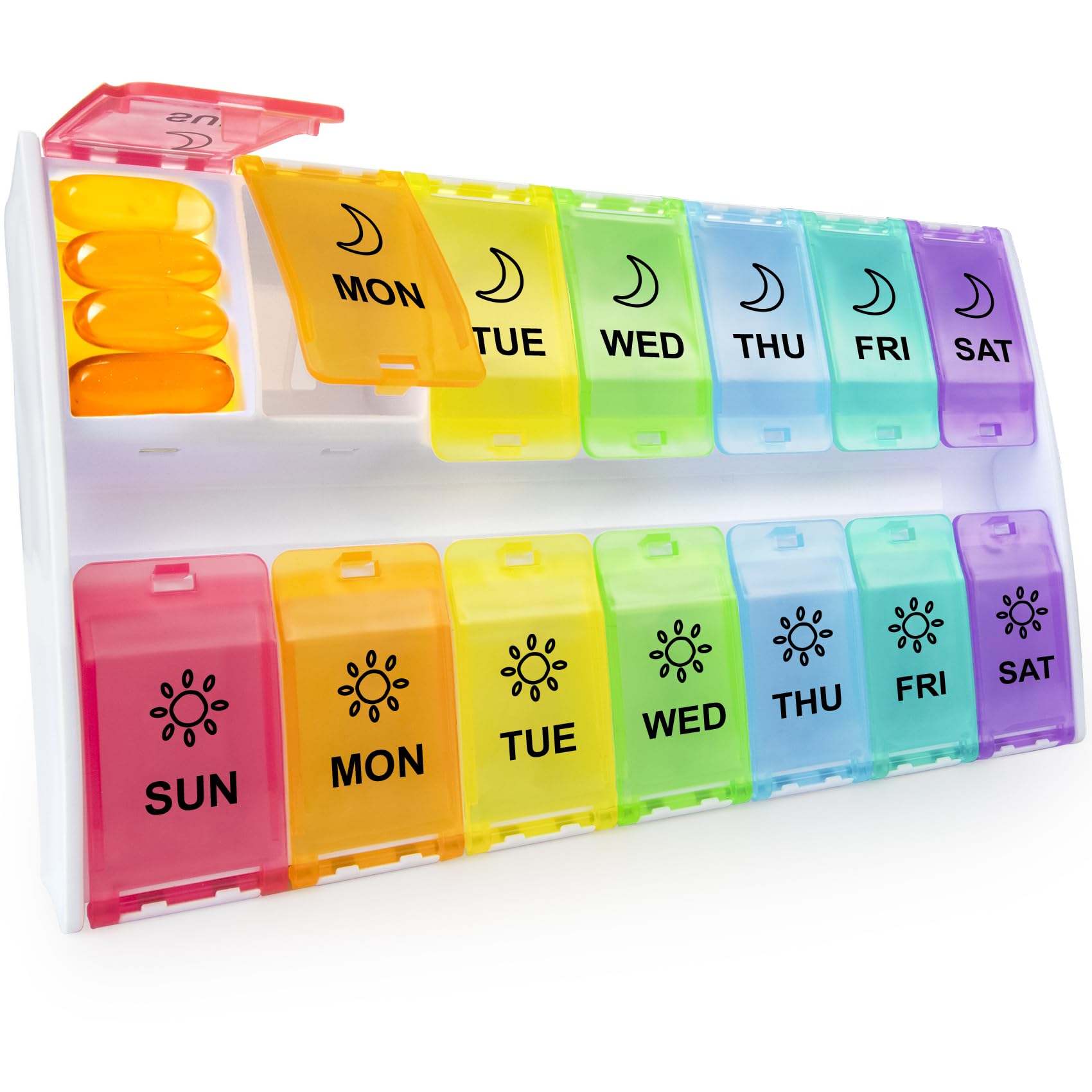 XL Large Pill Organiser 7 Day, Weekly Medicine Pill Box 2 Times a Day, Tablet Organiser 14 Compartments BPA Free, 14Day Pill Case Organiser, Daily Vitamin Box Pill Dispenser for Fish Oil/Supplements