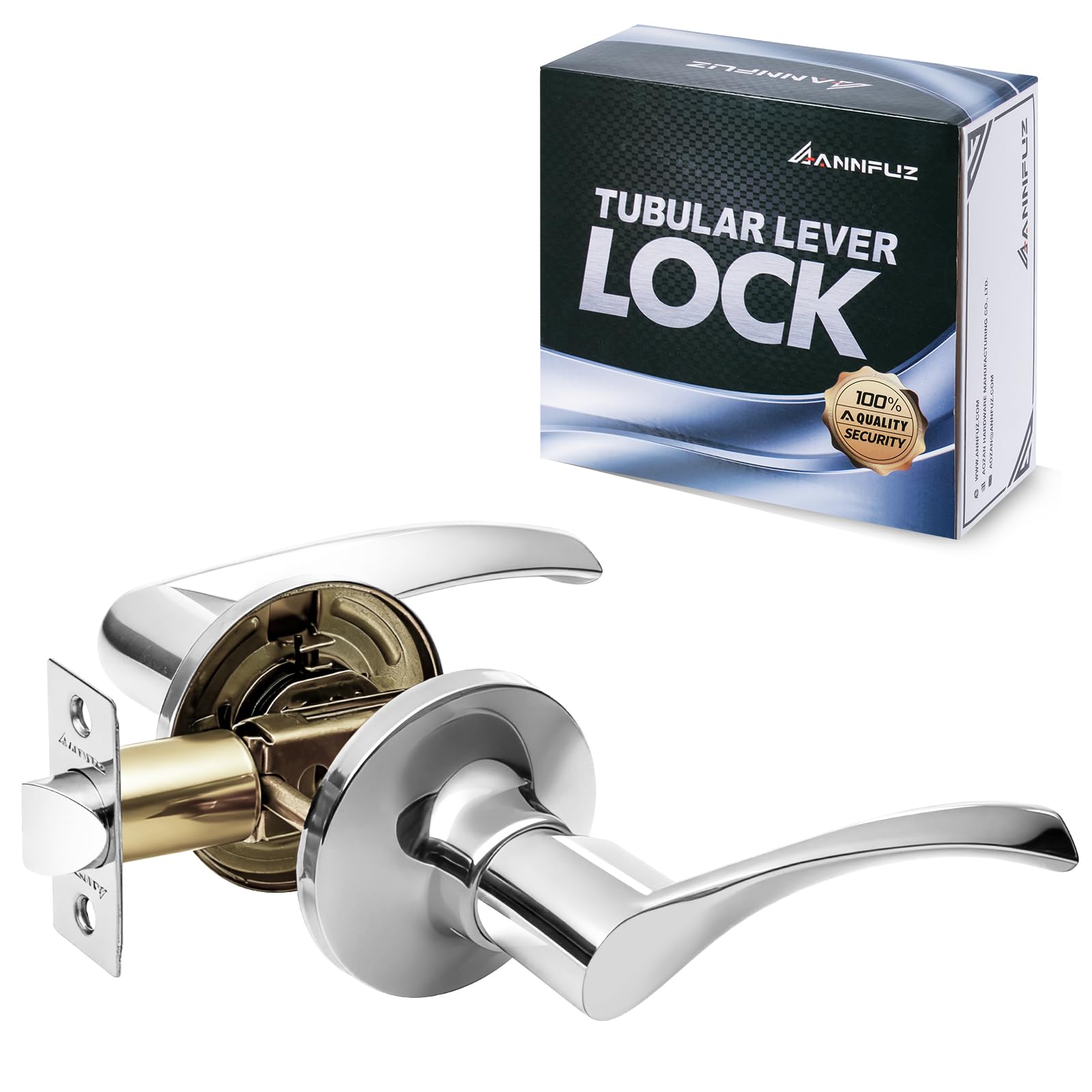 Annfuz Bright Chrome Passage Lever Door Handle Without Key,Non-Locking Interior Keyless Door Hardware For Home/Hallway/Closet/Laundry Room,Reversible Door Lever For Left&Right Side(Passage,)