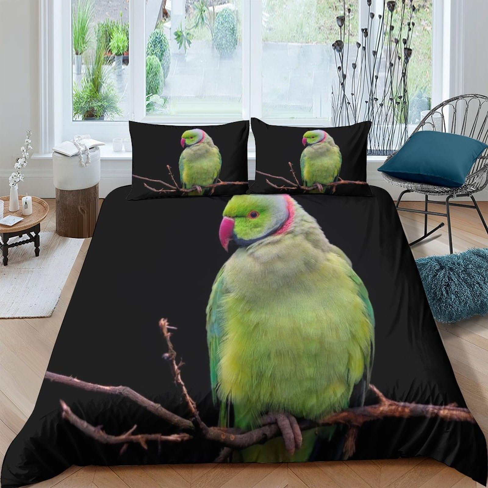 Ctjqhvkz Style-10 3D Printed Green Parrot Fitted Sheet Microfiber Bedroom Decor Bird Branch Mattress Cover For Home Dorm Protection Single（135X200cm）