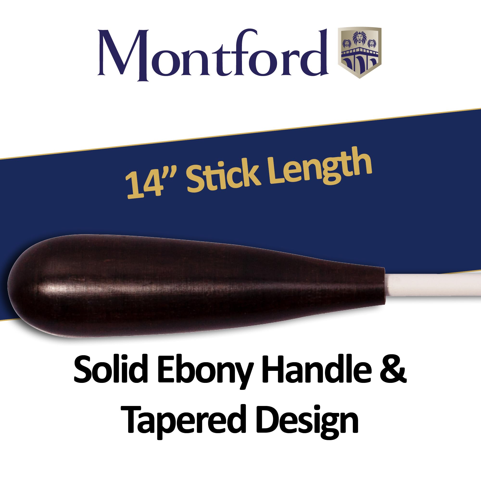 Montford Conductor's Baton, 14" Ebony Wood Tapered Handle with White Lacquered Stick - Image 2