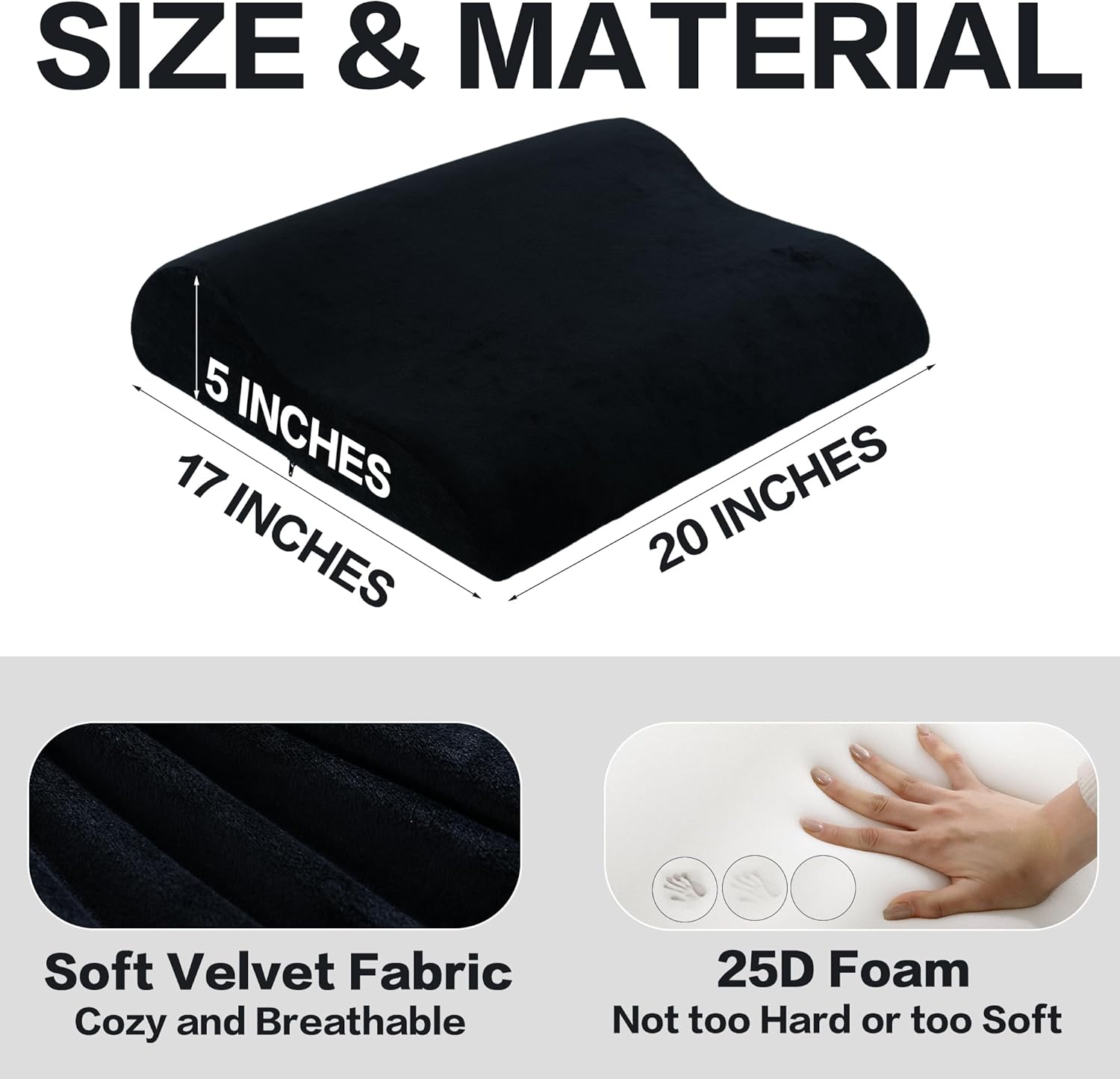 hombys extra large recliner leg pillow, foam foot rest cushion wave shape recliner footrest extender, multi purpose back & lumbar support pillow for bed, sofa couch, (black)