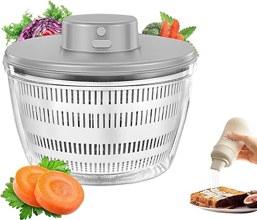 Lavadora de verduras de cocina con capacidad de 4 litros con botella de plástico para apretar, limpiador y secadora de lechuga eléctrica USB con