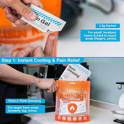 Miniatura 3 de RHINO RESCUE Kit de quemaduras, 4 apósitos para quemaduras de 4 x 4 pulgadas, 8 paquetes de gel para quemaduras de 0.13 onzas, 4 almohadillas de