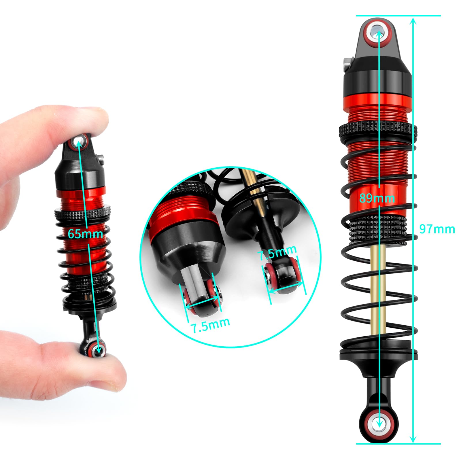 AXspeed 4pcs Shock Kits Aluminium Shock Absorber Dampers for 1/16 TRX Mini Maxx RC Car (Black & Red) - Image 4