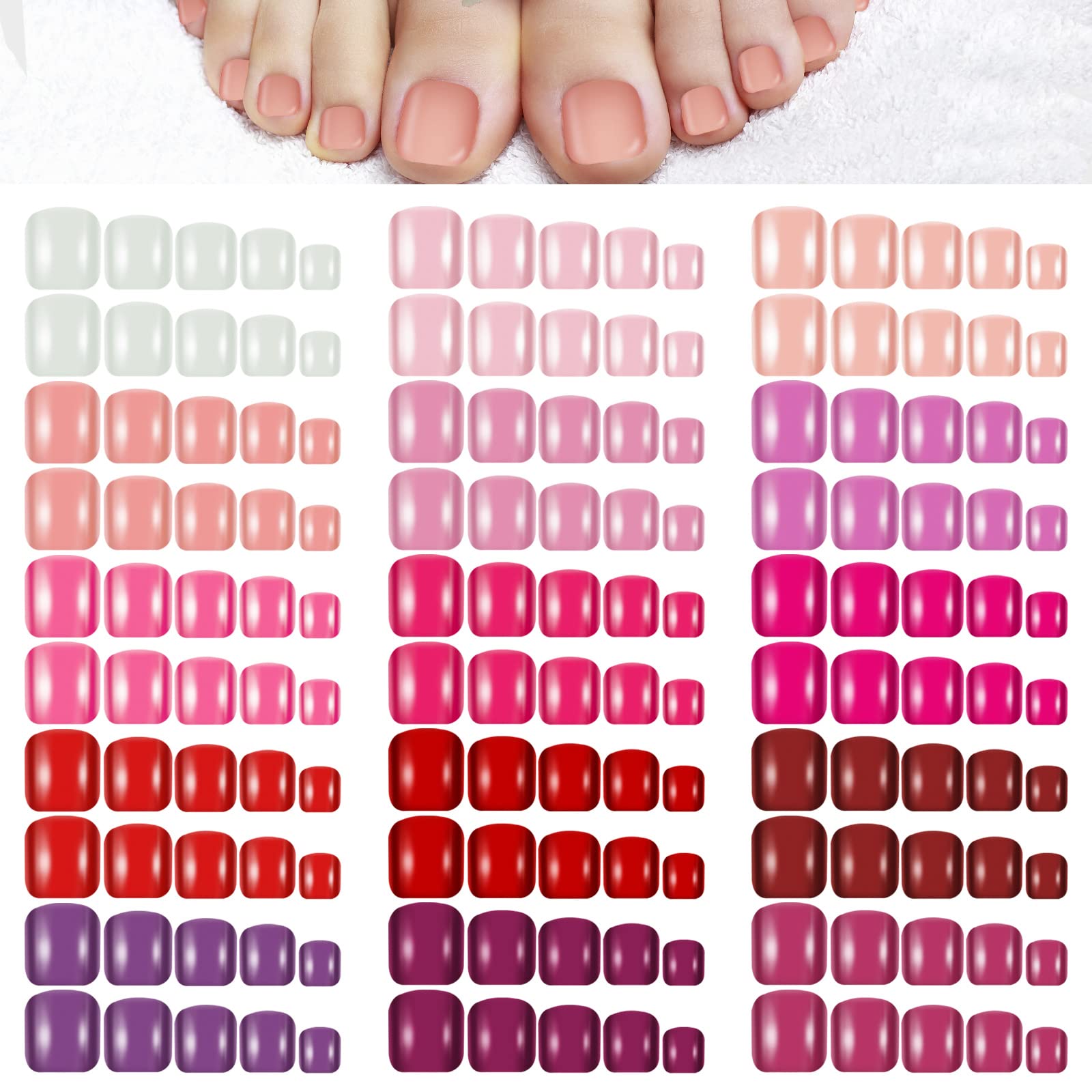Maitys 720 Pieces Fake Press on Toe Nails Short False Toe Nails Square Solid Color Full Cover Matte Finish for Women(Mixed Colors)