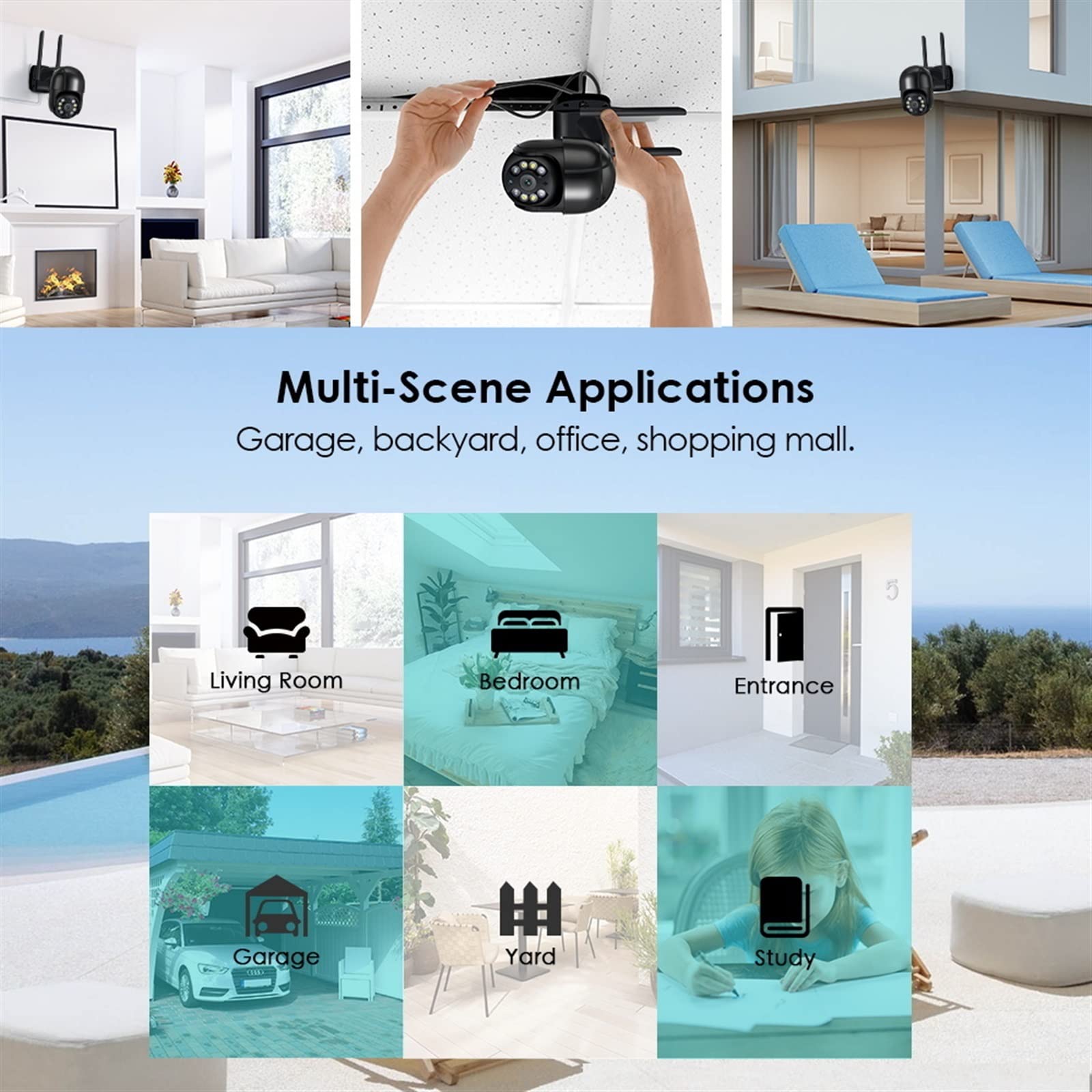 cámara de seguridad gran angular, Cámara IP 4K 8MP Wifi 5MP H.265 Cámara PTZ inalámbrica for exteriores AI Tracking 3MP HD Cámara de seguridad 1080P CCTV Vigilancia P2P iCsee con diseño de amplificado