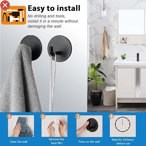 Miniatura 5 de Ganchos autoadhesivos de alta resistencia, gancho negro para toallas de baño, sin clavos, ganchos adhesivos de acero inoxidable 304 para colgar