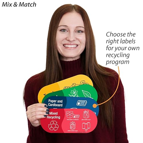 Miniatura 4 de SmartSign Paquete de 4 etiquetas adhesivas de reciclaje mixto de 3.75 x 9 pulgadas con símbolos, poliéster laminado de 5 mil con adhesivo