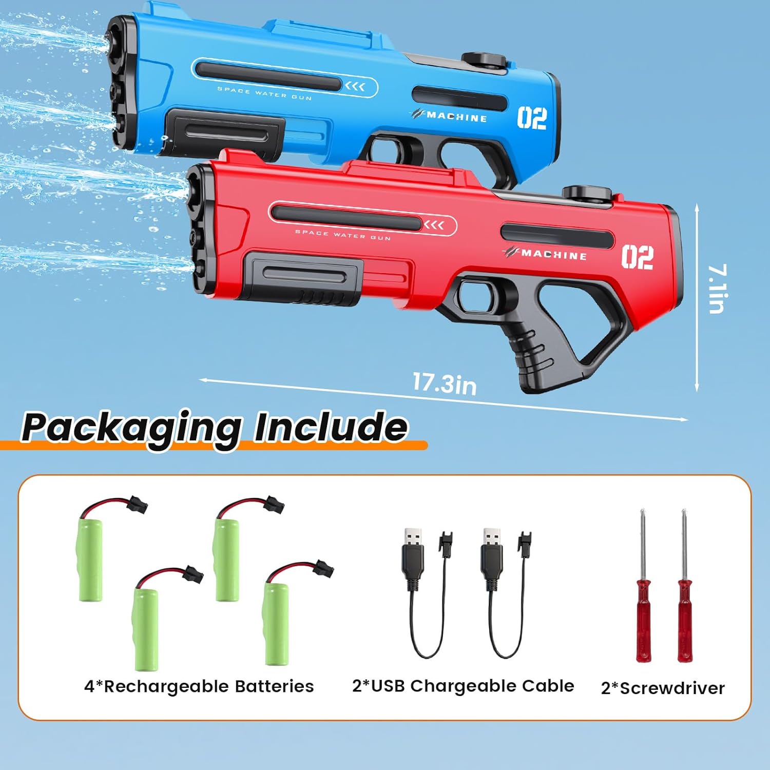 2 Pack Electric Water Guns,Water Gun With Auto Reload,3 Modes & 4 Batteries,Squirt Gun Blaster Long Range 26-32 FT,Outdoor Yard Party Water Shooting Game Toy,Ideal Summer Soaker Gifts for Kids & Adult