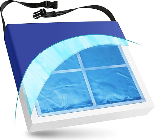 NYOrtho Cojín de gel y espuma viscoelástica para silla de ruedas, resistente al agua, antideslizante, cómodo cojín de asiento para aliviar el dolor