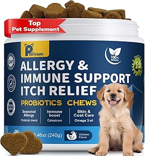 Dogs Allergy & Itch Relief Chews, Dog Probiotics for Itchy Skin and Itchy Ear, Dog Allergy Supplement for Paw Licking, Pet Itching Skin Relief with Colostrum, Fish Oil, Probiotic to Boost Immune 120ct