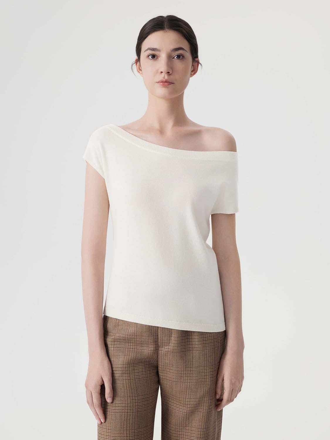 SUUKSESS Women Silk Cashmere Blend Off The Shoulder Tops Summer Lightweight Knit Trendy Sweaters Loose Fit Shirts - Image 2