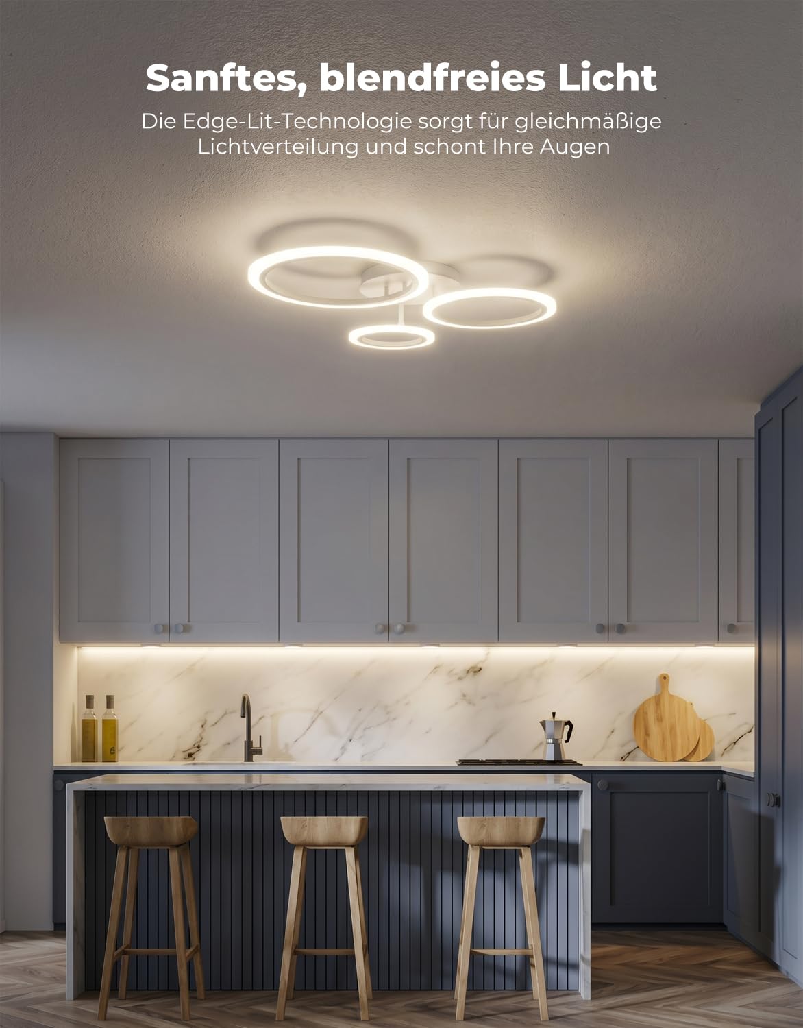 Smart LED Deckenleuchte Dimmbar, 3-Ring Deckenlampe (59x45cm, 19W, 1900lm), WiFi App & Alexa Sprachsteuerung, CCT 3000K-6500K, Moderne Schlafzimmerlampe mit Memory-Funktion & Timer, Weiß
