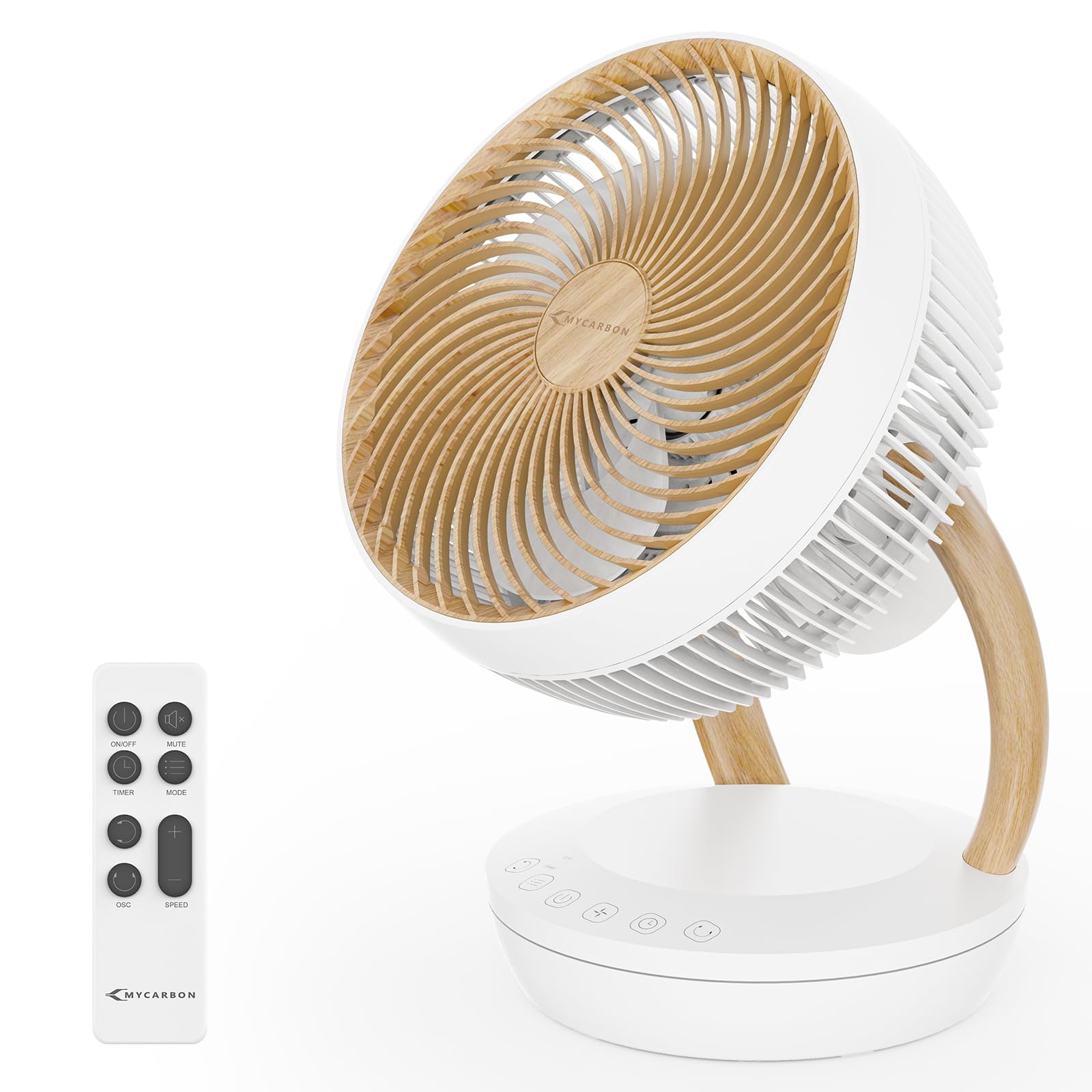 MYCARBON DC Ventilateur Ultra Silencieux 20dB avec Télécommande 1850m³/ h Circulateur d’Air 8 Vitesses 8h Minuterie 3D Oscillation Ventilateur Puissant Petit Ventilateur de Table pour Chambre Bureau