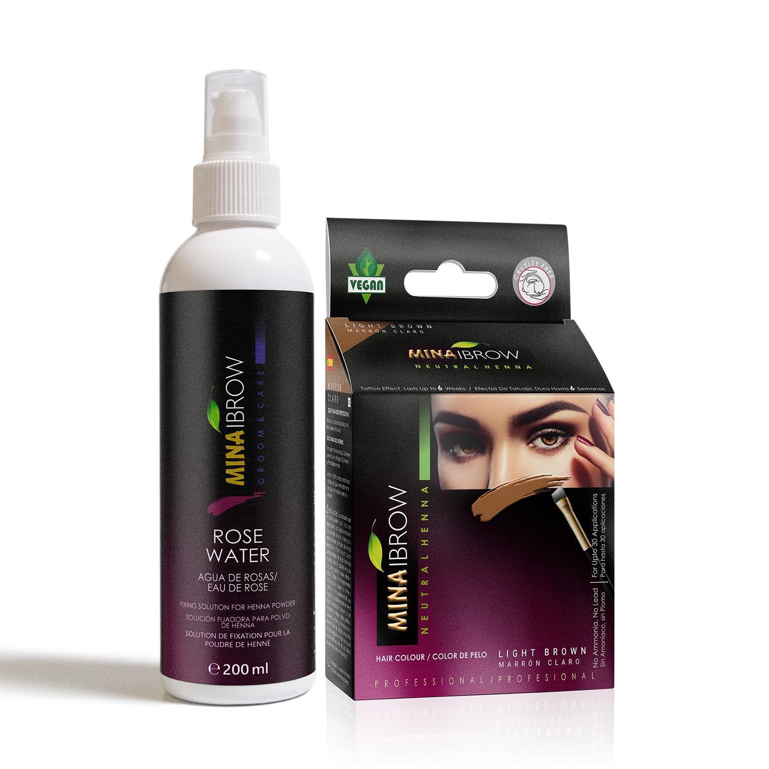 Mina ibrow Henna Hair Color Light Brown Long Lasting Natural Spot coloring and Hair Tinting Powder with Rose water for Henna fixing, Water and Smudge Proof Upto 30 Applications Vegan and Cruelty free