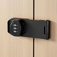 ETEKJOY Keyless 3-Digit Combination Cabinet Lock - Hasp Latch for Drawers, Cupboards, Gun Safes - Black Zinc Alloy 4 Inch