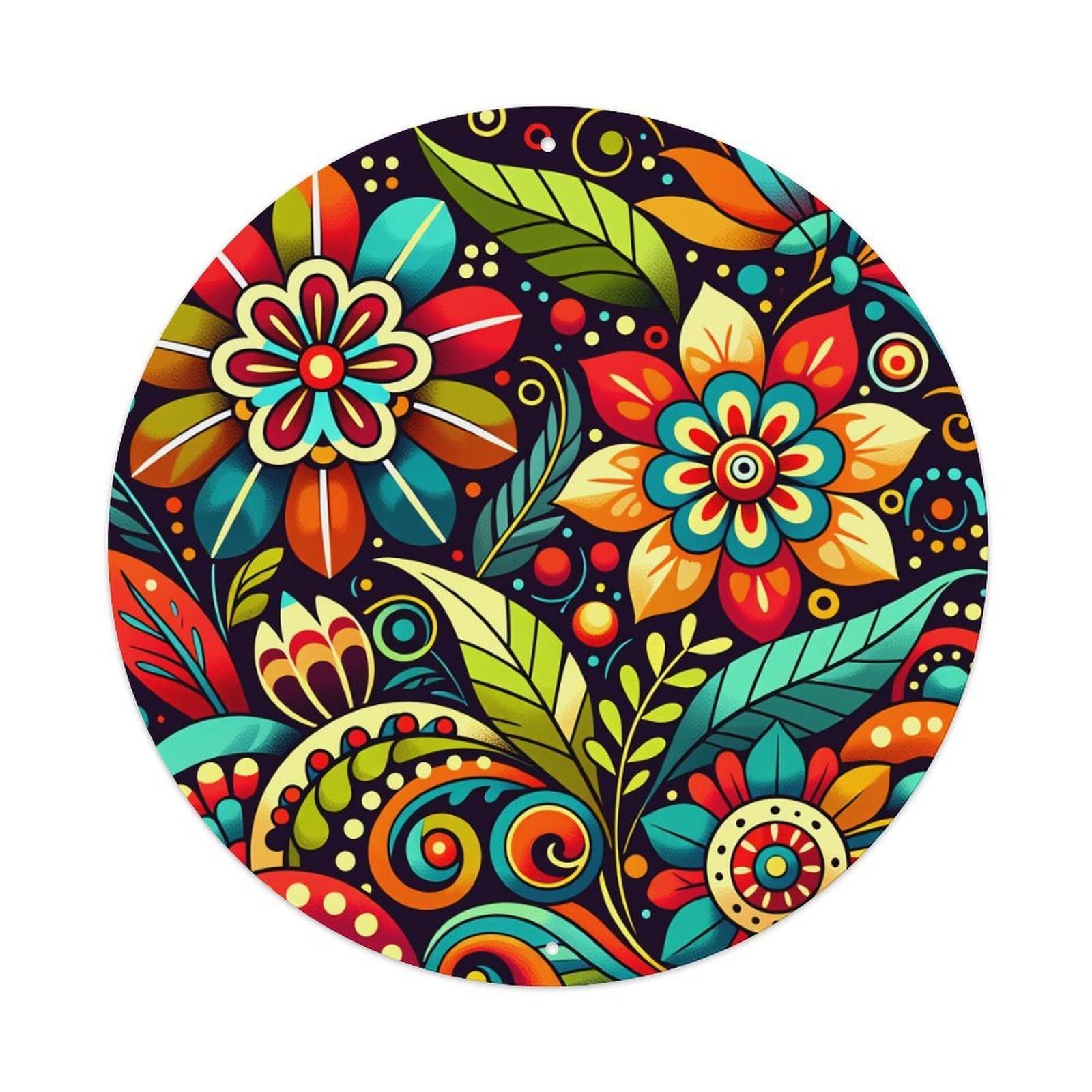 Colorful Floral Pattern Design Art_1 Round Tin Sign Vintage Style Metal Sign Home Bar Garden Wall Plaque Decor Metal Poster 8x8 Inch