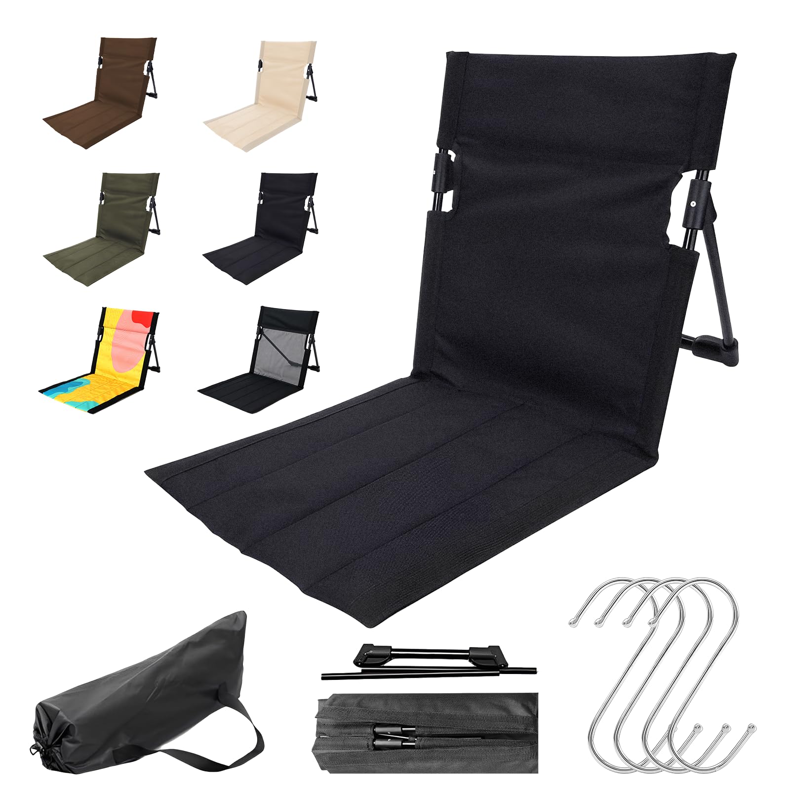 Gonggi Folding Beach Chair, Beach Chairs Low Folding Lightweight, Floor Chair with Back Support for Fishing Barbecues Hiking Traveling Outdoors Activities Camping Chaired (Black)