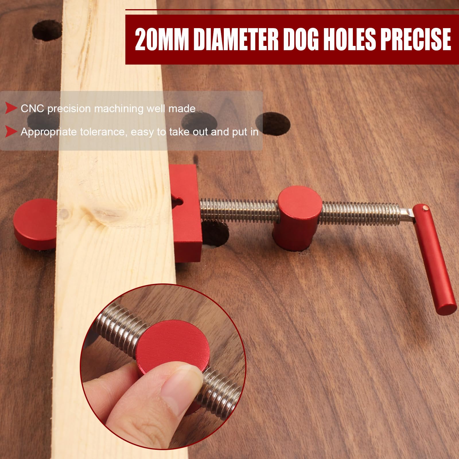 Lot de 2 pinces pour établi de table avec 4 pinces de banc pour chiens - Pour crochet de banc - Trou de 20 mm - Pour le travail du bois - Fixation rapide en laiton